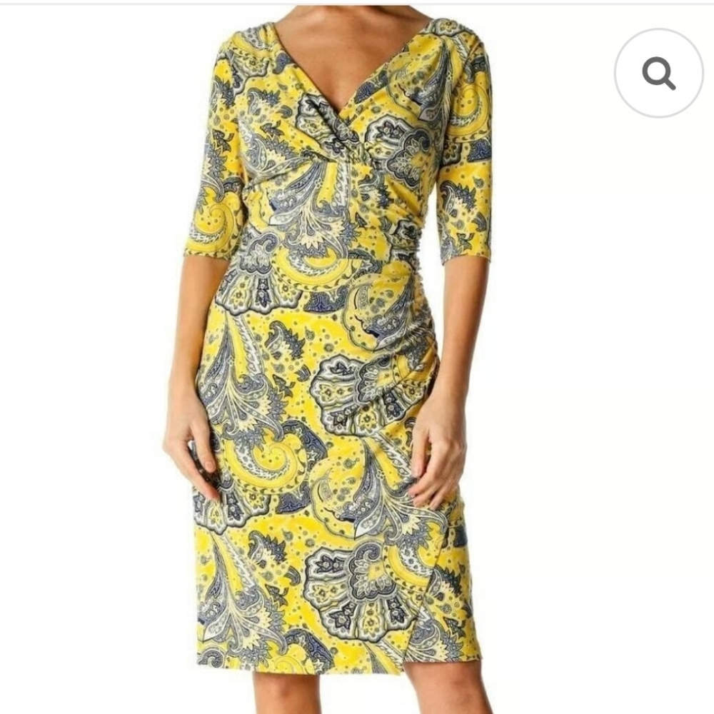 Ralph Lauren Yellow and Blue Paisleyshort-sleeve Knee-length Dopamine Dress SZ 4